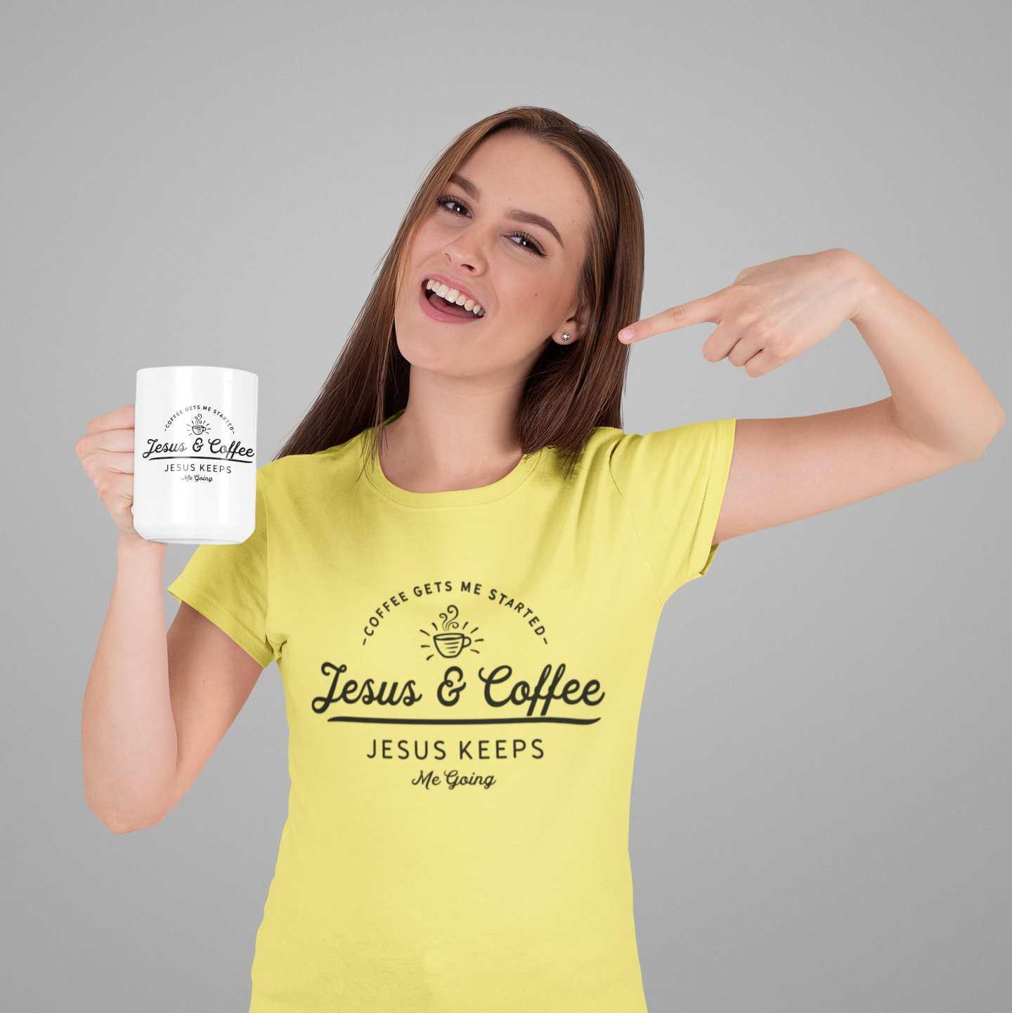 Coffee Gets Me Started Jesus Keeps Me Going Heather Color T-Shirt